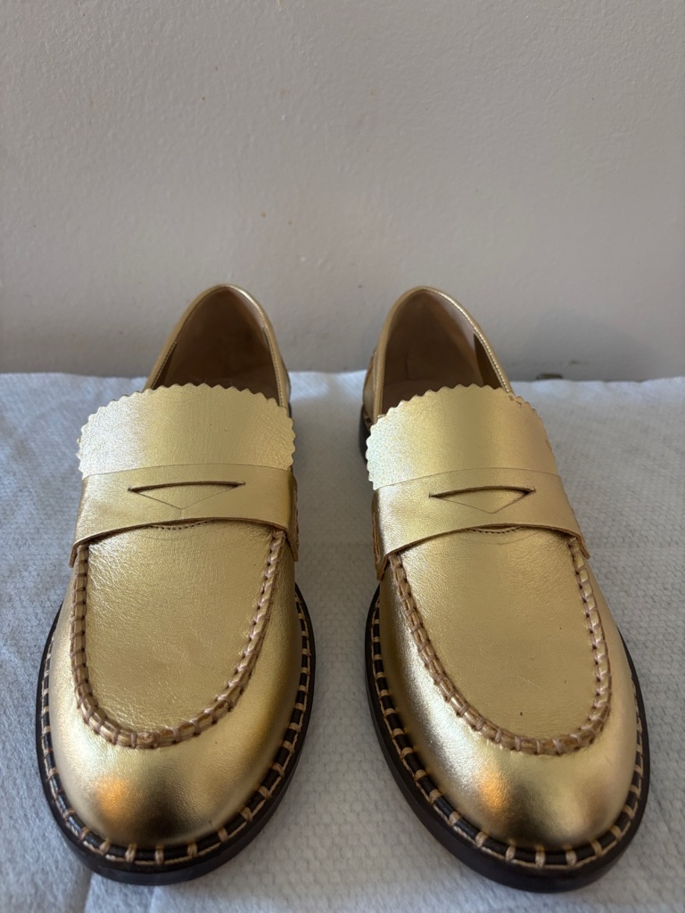Schutz Metallic Gold Penny Loafers